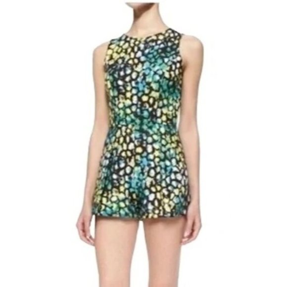 Alexis NWT Blue Playsuit Damian Black Printed Short Sleeveless Romper Large - Picture 1 of 6